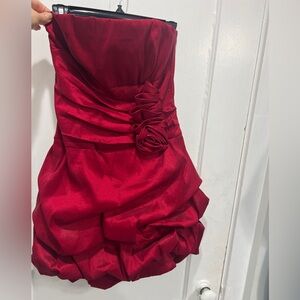 Teeze Me Formal Red Strapless Rosette Cocktail Dress